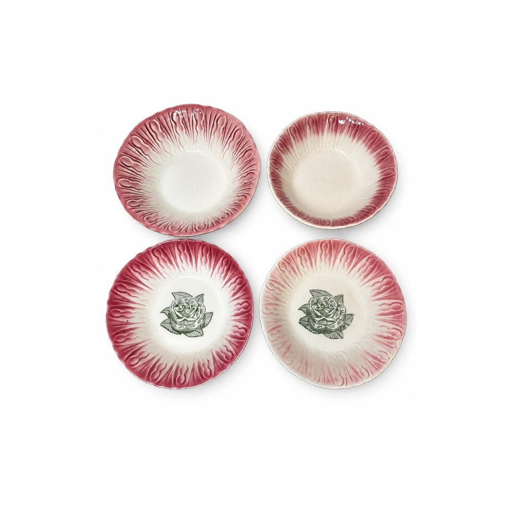Vintage Scio Pottery Provincial Rose Pink Hairpin Serving Bowls Lot of 4